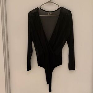 ASOS Sheer Black Deep V Bodysuit